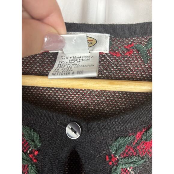 Talbots Holiday Merino Wool Holly Cardigan Sweater XL Christmas Plaid - Picture 5 of 6